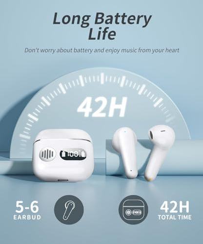 2026 New Wireless Bluetooth in‑Ear Earphones, Dual LED Screen & Built‑in ENC Microphone, 48‑Hour Total Playback Time, IP7 Sweat‑Resistant Sports Headphones, White