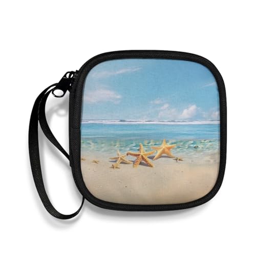 Beach Starfish Headphones Carrying Case, Protective Shell Travel Bag for Cable, Charger Storage for Earphone, Earbud, Earpieces Headphone Bag Travel - color: Beach Starfish