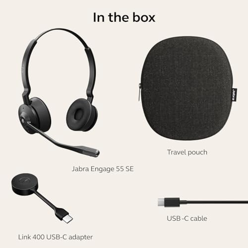 Jabra Engage 55 SE (Second Edition) Dual-Ear Wireless Headset w/Link 400 USB-C DECT Adapter – Noise-Cancelling Microphone, Extensive Range – MS Teams Certified, Works with All Other Platforms, Black - size: USB-C Adapter, style: Teams Certified
