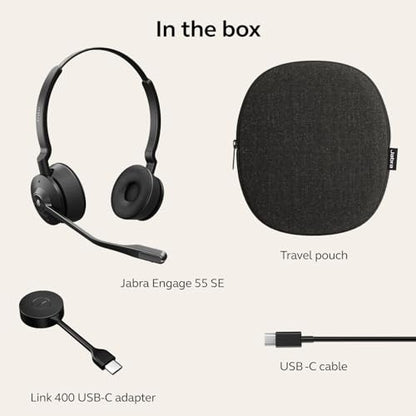 Jabra Engage 55 SE (Second Edition) Dual-Ear Wireless Headset w/Link 400 USB-C DECT Adapter – Noise-Cancelling Microphone, Extensive Range – MS Teams Certified, Works with All Other Platforms, Black - size: USB-C Adapter, style: Teams Certified