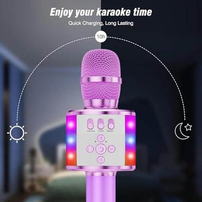 BONAOK Karaoke Microphone for Kids & Adults - Bluetooth Microphones Singing Mic with Disco Lights, Echo Effect, Built-in Speaker Portable Karaoke Player for Party Travel Gifts Q78(Light Purple) - color: Light Purple
