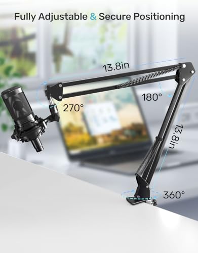 Mic Boom Arm Stand [MAX 3.3lbs] Heavy Duty Desk Scissor Mount for Streaming | for Blue Yeti, HyperX QuadCast S, SoloCast, Snowball, Fifine K669B, AT2020, Medium Arm, Desk Clamp & Cable - size: Microphone Boom Arm Stand for Multiple Models
