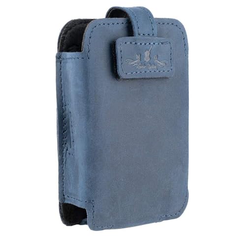 Euphonium Wireless Microphone Clip-On Pouch. Genuine Leather Bodypack Holder w. Secure hook & loop Straps - color: Dark Blue, size: Euphonium