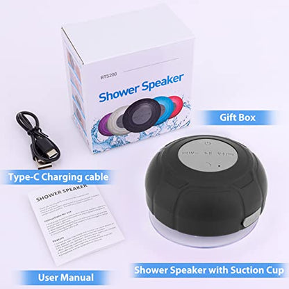 Mini Bluetooth Shower Speaker Waterproof Cute Portable Wireless Water-Resistant Speaker Suction Cup,Handsfree Speakerphone with Built-in Mic for Bathroom Kitchen Kids Gifts - Black