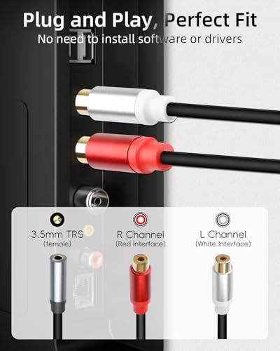 GELRHONR 3.5mm to 2 RCA Audio Cable 1FT, Short 1/8 Aux Female to 2RCA Female Adapter Cable for Smartphone, Tablet, MP3, HDTV and More, 2Pack (3.5mm F to RCA F) - color: 3.5mm F to RCA F