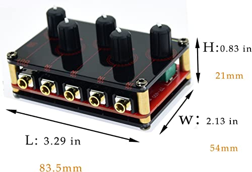 Multiple Input Mix 4 Way 1/8" inch 4 in 1 Out Stereo Passive Mixer Headphone Sound Audio Speaker Splitter selector switcher 3.5mm audio Switch Box aux Loop Volume knob Control 3.5 mm Mixing Sharing