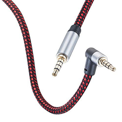 Male to Male Audio Cable 20Ft, 90 Degree TRRS 3.5mm 4 Pole Nylon Braided Stereo Aux Cable for Headphones, PS4, Phone, Tablets, Headset, PC, Laptop and More (20Ft) - size: 20Ft