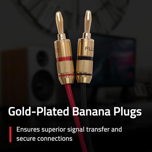 Fluance High-Fidelity 12 Gauge Speaker Wire with Dual Gold-Plated Banana Plugs, 12 Feet Oxygen-Free Pure Copper (OFC) Cable, Nylon Braided Jacket (SW512)