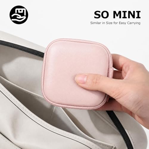 Earbud Case for AirPods & Wireless Earbuds, PU Leather EVA Hard Shell Headphone Case with Mesh Pocket, Cable Organizer Bag with Carabiner, Shockproof Travel Storage Case, Light Pink - color: A-Light Pink