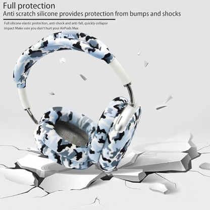4 in 1 Silicone Case Cover Compatible with Apple Airpods Max 2/1 Headphones(2026/2024/2020), Printed Ear Pad Case Cover Ear Cups Cover and Headband Cover Headband Pad Accessories (Camouflage Blue) - color: Camouflage Blue