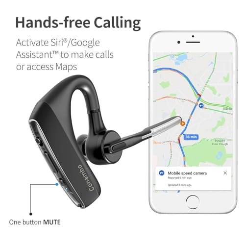 Conambo Bluetooth Headset with Dual Mic Noise Canceling & Mute Button Wireless Earpiece 16 Hrs Talking for Home Office Trucker – Compatible with iPhone Android Phone (K18)