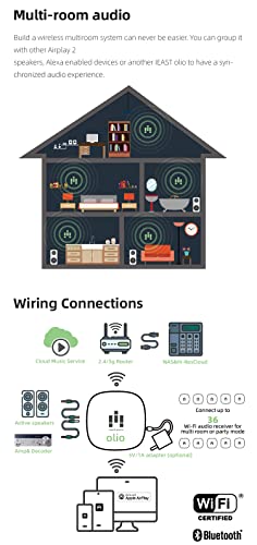 Olio AirPlay 2 Wireless Audio Receiver Adapter — WiFi & Bluetooth Music Streamer with Hi-Res 24bit/192kHz Output, Multiroom Audio, Spotify & Tidal Connect, Works with Siri&Alexa
