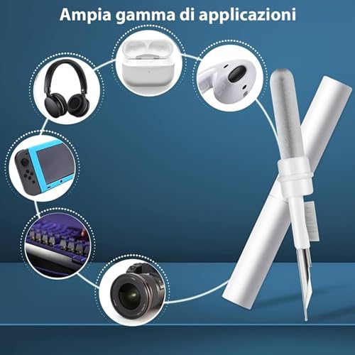 3-in-1 Earbud Cleaning Pen for AirPods Pro 1 2 3, AirPods Cleaner Pen with Metal Tip, Soft Brush and Flocking Sponge for Charging Cases, Wireless Earphones, Phones, Keyboards and Electronics, White