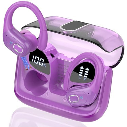 Wireless Earbuds 75H Bluetooth 5.4 Sport Headphones with Earhooks, Purple | IPX7 Waterproof In-ear Buds Feature ENC Noise Cancelling Mic & Deep Bass. Stereo Sound Device for Gym Running Workout - color: Purple