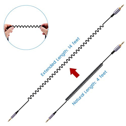 Solo4 Cord Coiled Audio Cable for Beats Studio3, Studio Pro, Solo3 Headsets | 3.5mm to 3.5mm(1/8") Extension Wire with 6.35mm(1/4") Adapter Compatible with iPhone PS5 Xbox One, 14ft - size: 14 Feet