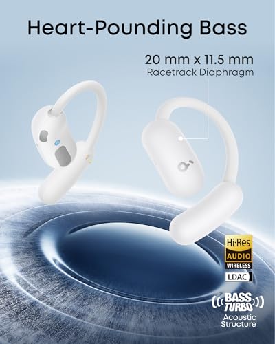 Soundcore AeroFit 2 by Anker Open Ear Earbuds, Open Ear Headphones, Earbuds | Real-Time Translation, 4 Adjustable Positions, 42H Playtime, Rich Bass, Hi-Res, IP55, AI Clear Calls, Wireless Charging - color: White, style: Standard