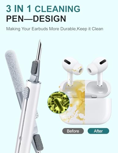 2 Pack Cleaner Kit for Airpods Pro 4 3 2 1, Multi-Function Cleaning Pen Tool with Soft Brush Flocking Sponge for Wireless Earbuds Bluetooth Headphone iPhone Electronics - color: White