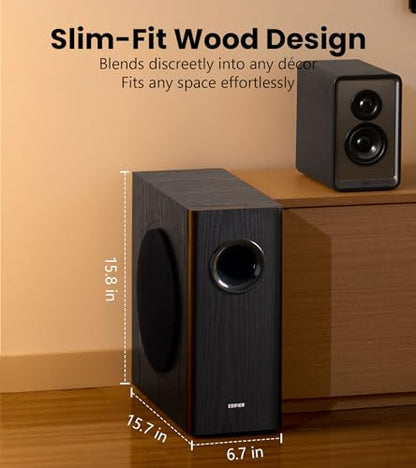 Edifier T5s Powered Subwoofer, 70W RMS, 8" Woofer, 35Hz Deep Bass, Black | Active Long-Throw Speaker, Built-in Amp, Low Distortion, Phase Selector & Energy-Efficient for Home & Studio Audio - color: Black