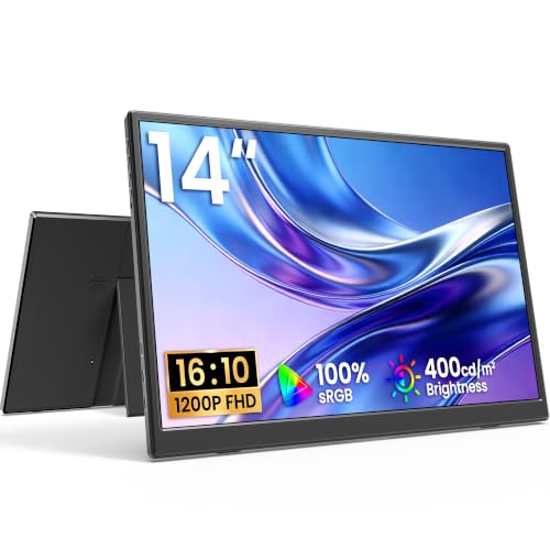 VILVA 14" 1200p USB-C HDMI HDR Portable Monitor | 14" 1200p IPS HDR, USB-C/HDMI, smart cover+speakers, ultra-slim plug&play, for PC/Mac/Phone. - color: Matte Black