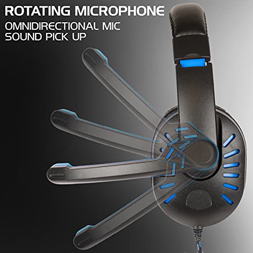 ENHANCE GX-H5 Gaming Headset with Microphone - Universal Gaming Headset for PS4, PS5, Xbox, PC, Switch with Adjustable Headband, Volume Controller, USB Sound-Isolating Earcups, Splitter Cable (Blue) - color: Blue