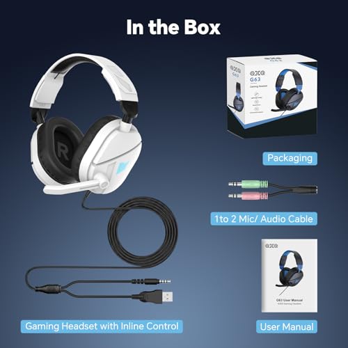 QXQ Wired Gaming Headset for PS5/PS4/PC/Switch, 3.5mm Over-Ear Headphones with Noise-Canceling Mic, RGB LED Light, Deep Bass Stereo Surround Sound, Soft Memory Foam Earpads, All-Day Comfort, White RGB - color: White