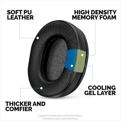 Gaming Gel Earpads for SteelSeries Arctis 1, Arctis 3, Arctis 5, Arctis 7, Arctis 9X, Arctis Pro & Arctis Prime Headset Headphone Earpads, Memory Foam & PU Leather (Black) - color: Black Gaming