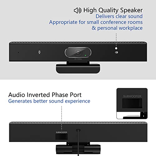 Conference Room Camera, 3-in-1, 1080p Full HD Webcam with Microphone and Speaker, USB Plug and Play, Wide Angle Video Conference Camera for Desktop, Laptop, Mac, PC (Black)