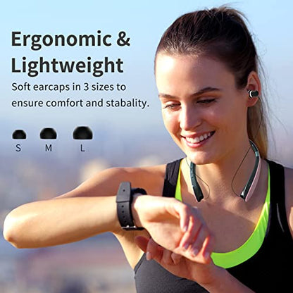 Foldable Bluetooth Headphones, Wireless Neckband Headset with Retractable Earbuds, Noise Cancelling Stereo Earphones with Carrying Case for Sports & Exercise (Gold) - color: Gold