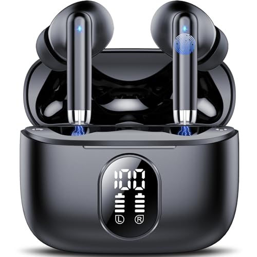 QXQ 2026 New Wireless Earbuds, Bluetooth 5.4 Headphones HiFi Stereo with 4 ENC Mic, 40H Mini Ear Buds in-Ear Noise Cancelling Earbuds with LED Screen, Light Bluetooth Earphones for Android iOS, Black