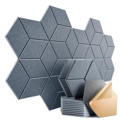 12 Pack Self-Adhesive Acoustic Panels 12" X 10" X 0.4" - Sound Proof Foam Panels with High Density, Y-Lined Design, Flame Resistant, Absorb Noise and Eliminate Echoes(Gray) - color: Gray, size: Y-Cut Hexagon 12 Pack
