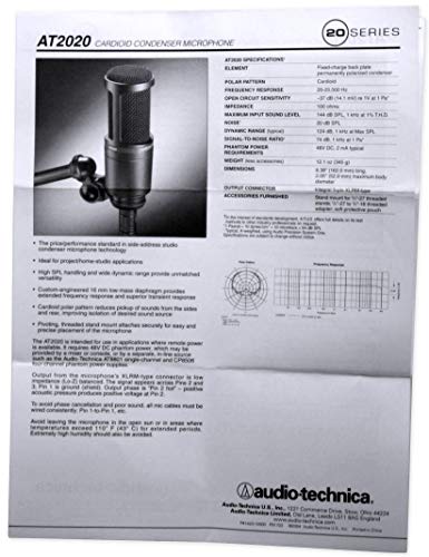 Audio-Technica AT2020 Studio Recording Microphone-Cardioid Condenser Mic Bundle with Rockville RockShield 1 Studio Microphone Isolation Shield w/Sound Dampening Foam