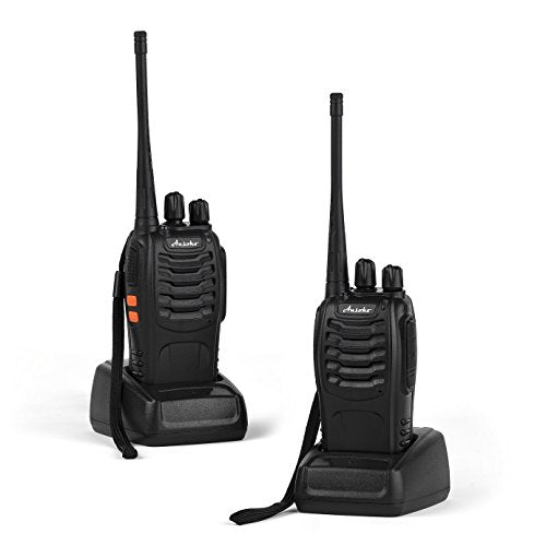 Walkie Talkies Rechargeable Long Range Two Way Radios 16 Channel with Earpiece (2 Pack) - color: 2 Pack (Black)
