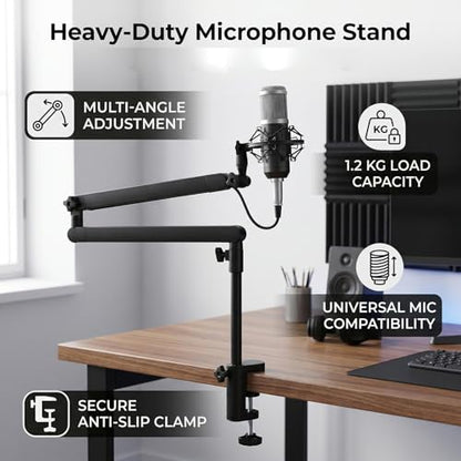 Luocute Microphone Arm Stand, Heavy Duty Adjustable Desk Mount Boom Arm with Anti Slip Clamp and Cable Management, for Recording Gaming Streaming Podcasting Studio
