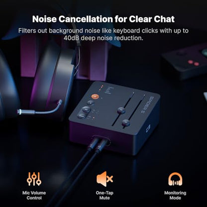 Fosi Audio C3 Gaming DAC Amp for PC, USB Headphone Amplifier with 7.1 Surround Sound, Desktop Volume Control, Footstep Enhancement, Compatible with PS5, Switch, Laptop, Headset for FPS