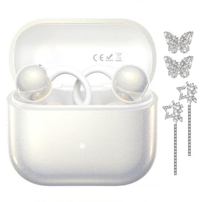 Clip on Earbuds with Detachable Butterfly & Star Jewelry Earrings Lightweight Bluetooth 6.0 Open Ear Wireless Headphones for Women Gifts Sport Workout
