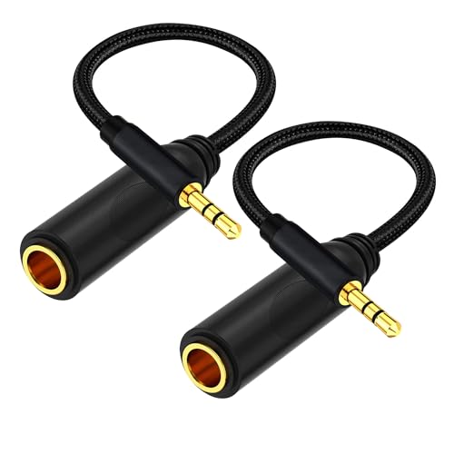 WISYIFIL 1/4 to 3.5mm Cable 1ft Long, Quarter inch (6.35mm) Female to 3.5mm Male Adapter, 1/8 to 1/4 Stereo Audio Cable,for Headphone, Amplifiers, Guitar, Amp etc. Nylon Braided Cable, 2-Pack