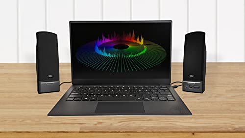 Cyber Acoustics CA-2014USB 2.0 USB Speakers with Dual-Port Compatibility | Great for PC, Mac and Chromebook, Volume and Mute Control, Headphone Jack