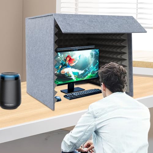 Portable Recording Isolation Booth, 60*60*60'' Desktop Soundproof Cover, Foldable Acoustic Soundproof Shield with Double-Layer Sponge & Polyester Panels for Home Studio Podcasting and Live Streaming
