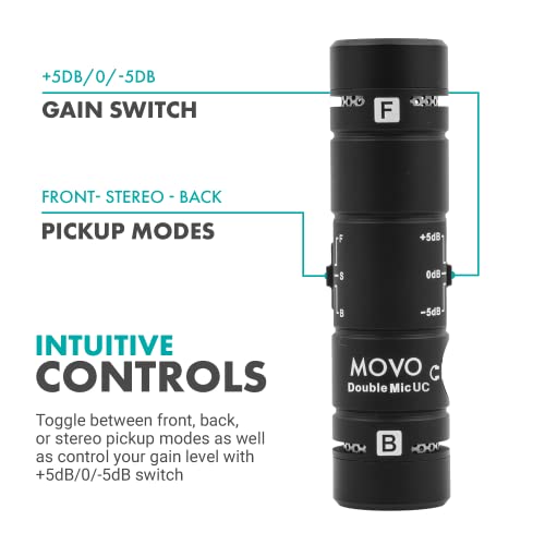 Movo DoubleMic-UC Dual Capsule USB C Microphone for iPhone 15/16/17 - Two-Sided Cardioid Condenser Microphone for Video Recording- Mic for iPhone 15/16/17