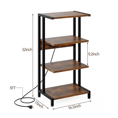 X-cosrack 16.5" Game Console Shelf, Small 4-Tier Video Gaming Consoles Stand with Outlet, Narrow Stereo Cabinet AV Media Stand, Corner Audio Rack for PS5,Xbox,Game Console,TV Box,WiFi Router - style: Outlet