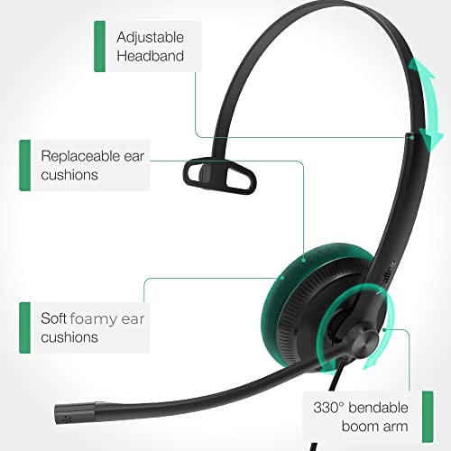 Yealink UH34 Lite Wired Headset,USB-A, Noise Canceling Mic,in-Line Controls | Single-Ear Headphones, Teams/Zoom Certified, Plug & Play for PC/Laptop/Phone, Call Center, Office,Hybrid Work, Ultra Light