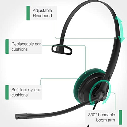 Yealink UH34 Lite Wired Headset,USB-A, Noise Canceling Mic,in-Line Controls | Single-Ear Headphones, Teams/Zoom Certified, Plug & Play for PC/Laptop/Phone, Call Center, Office,Hybrid Work, Ultra Light