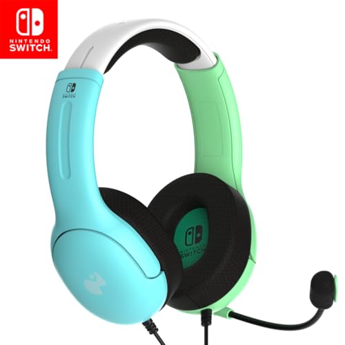 PDP Gaming LVL40 Stereo Headset with Mic for Nintendo Switch/Switch Lite/OLED - Wired Power Noise Cancelling Microphone, Lightweight, Soft Comfort On Ear Headphones (Animal Crossing Blue & Green)