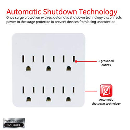 GE Surge Protector Outlet Extender, 6 Outlet Multi Plug Wall Power Splitter - style: 6 Outlet Standard