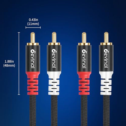 25FT RCA Cables, 2RCA to 4RCA Audio Cable, Male Stereo RCA Cord Shielded Braided for Home Theater, HDTV, Amplifiers, Hi-Fi Systems, Car Audio, Speakers - size: 7.6 Meters/ 25 FT