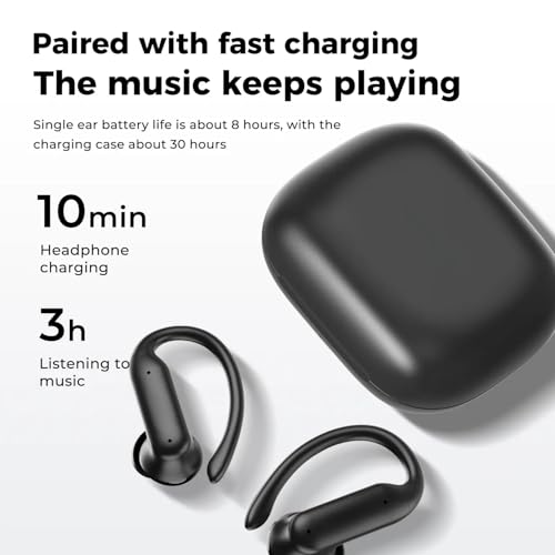 MS219 Ear-Hook in-Ear Bluetooth 6.0 Earbuds, IPX5 Waterproof Wireless Headphones with HD Calling, HiFi Sound for Workout Gym Running All-Day Wear (Black) - color: Black