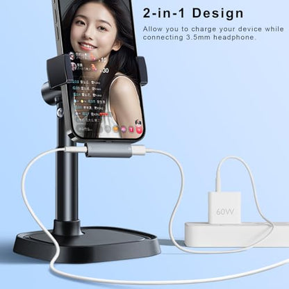AreMe 2-in-1 USB C to 3.5mm Headphone & Charger Adapter | Type C to Aux Audio Jack with PD 60W Charging Splitter Dongle for iPhone 15/16 Series, iPad, Galaxy, Note, Pixel and More