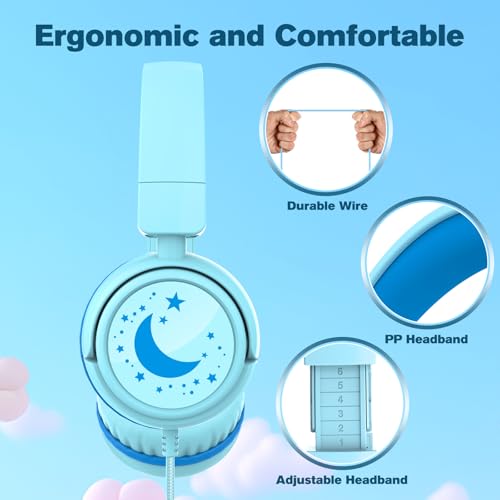 K6 Kids Headphones for Toddler Boys Girls Ages 2-12,On-Ear for School - color: Cyan