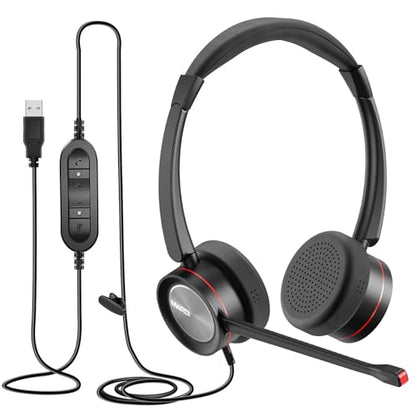 MAIRDI USB Headset with Microphpne, Wired PC Headset with Mic Noise Canceling & Mute for Computer Laptop Teams Zoom Office Work Call Center Business Softphone