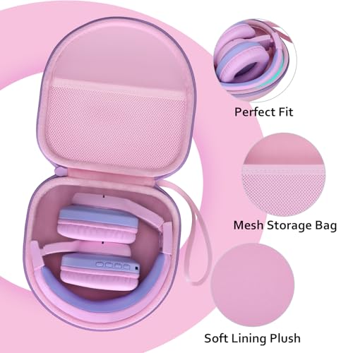 Kids Headphones Case for iClever/Acer Etc Headphone,Pink+Purple,Case Only | for iClever BTH12 HS19 BTH20 BTH22 BTH26/Candy Bila/Acer/JBL/MIDOLA/JoySpark/JLab/ADOOPE/Spiderman/EarFun/ Etc Kids Headphone - color: Pink+Green Edge